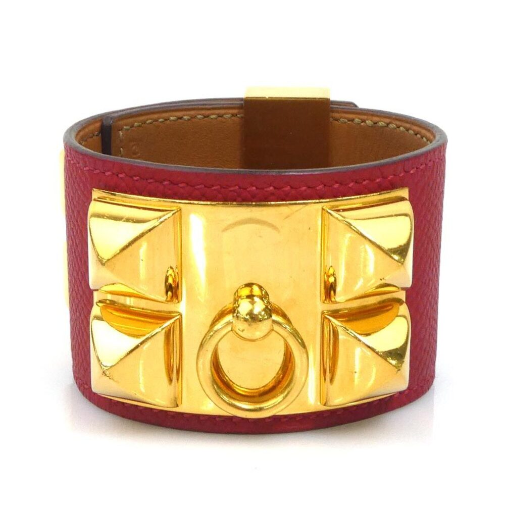 HERMES Red Leather Charm Bracelet